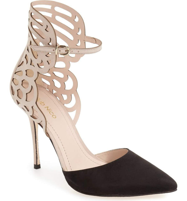 Klub Nico color block black and nude laser cut pump